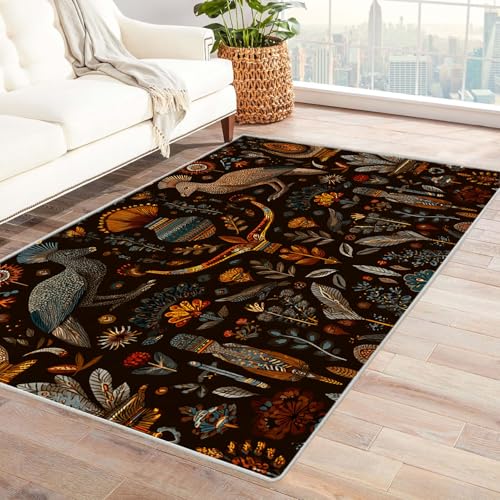 CUDAOO Bedruckter Innen-/Außenteppich Brauner Hintergrund Für Wohnzimmer, Sofa, Tisch, Flur, Fußmatte,Schlafzimmer(Es ist schwarz.)-120x150cm von CUDAOO