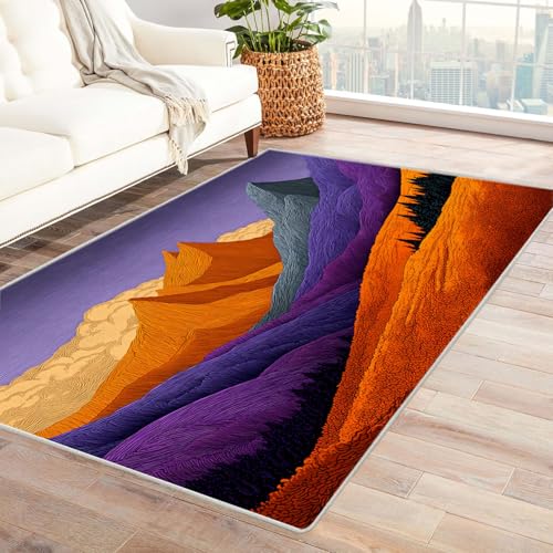 CUDAOO Bedruckter Innen-/Außenteppich Bunte Berge und Grün Für Wohnzimmer, Sofa, Tisch, Flur, Fußmatte,Schlafzimmer(Violett)-240x300cm von CUDAOO