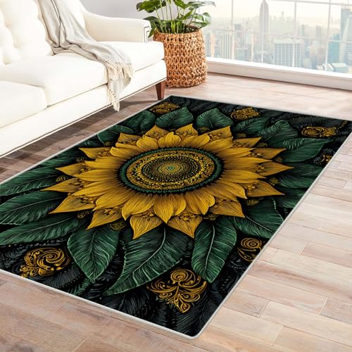 CUDAOO Bedruckter Innen-/Außenteppich Bunte Sonnenblume Tepich Moderne Wohnzimmer Vintage Schlafzimmer(Gelb.)-90x120cm von CUDAOO