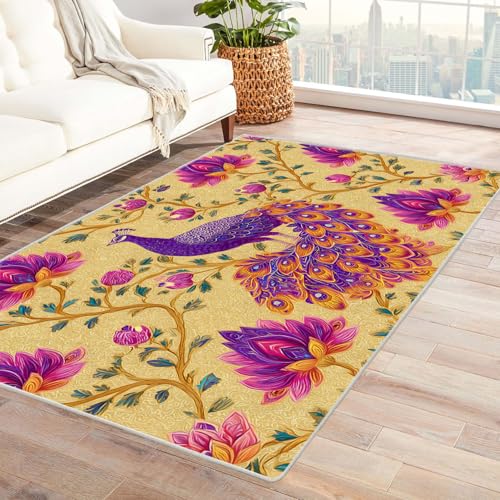 CUDAOO Bedruckter Innen-/Außenteppich Bunter Pfau Teppich Wohnzimmer Schlafzimmer(Deine Farben)-90x120cm von CUDAOO