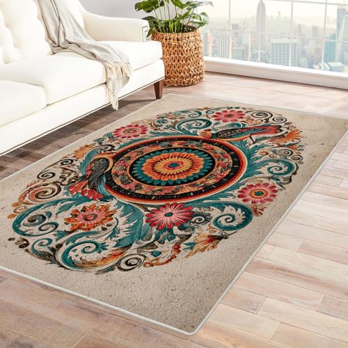 CUDAOO Bedruckter Innen-/Außenteppich Buntes Vogelornament Teppich Wohnzimmer Schlafzimmer(Deine Farben)-60x90cm von CUDAOO
