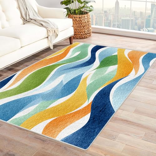 CUDAOO Bedruckter Innen-/Außenteppich Buntes Wellenmuster Teppich Wohnzimmer Schlafzimmer(Deine Farben)-180x240cm von CUDAOO