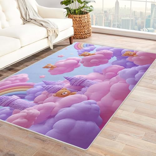 CUDAOO Bedruckter Innen-/Außenteppich Cloud Bear Schloss Teppich Wohnzimmer Schlafzimmer(Rosa)-90x120cm von CUDAOO