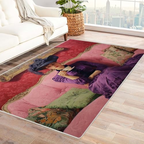 CUDAOO Bedruckter Innen-/Außenteppich Dame Für Wohnzimmer, Sofa, Tisch, Flur, Fußmatte,Schlafzimmer(Rosa)-210x300cm von CUDAOO