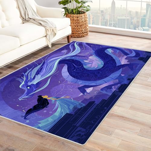 CUDAOO Bedruckter Innen-/Außenteppich Drachenmädchentreffen Tepich Moderne Wohnzimmer Vintage Schlafzimmer(Violett)-240x300cm von CUDAOO