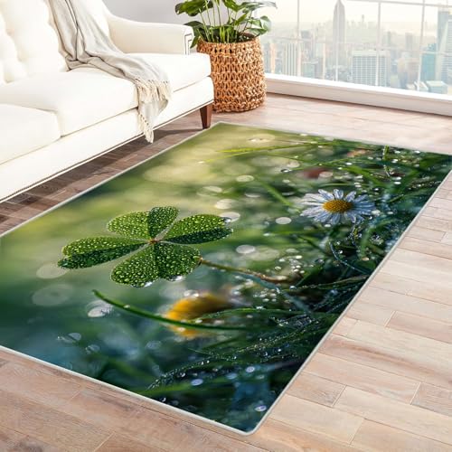 CUDAOO Bedruckter Innen-/Außenteppich Dreiblatter Teppich Wohnzimmer Schlafzimmer(Grün)-210x300cm von CUDAOO