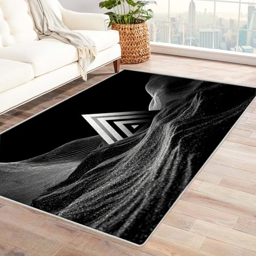CUDAOO Bedruckter Innen-/Außenteppich Dreieckiger Sand Teppich Wohnzimmer Schlafzimmer(schwarz)-90x120cm von CUDAOO