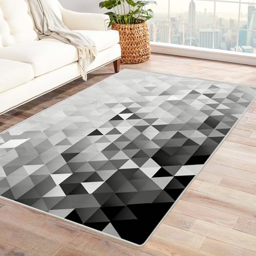 CUDAOO Bedruckter Innen-/Außenteppich Dreiecksgitter Tepich Moderne Wohnzimmer Vintage Schlafzimmer(Grau)-120x150cm von CUDAOO