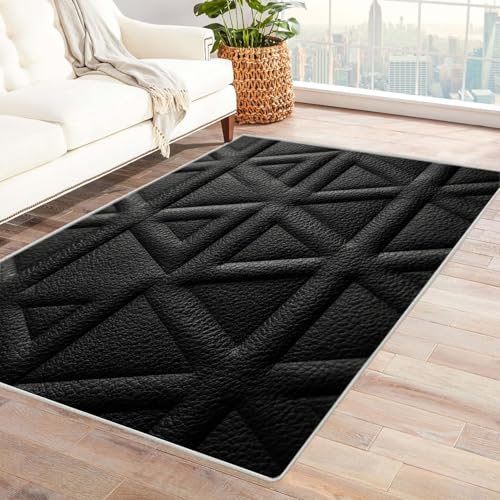 CUDAOO Bedruckter Innen-/Außenteppich Dreiecksmuster Teppich Wohnzimmer Schlafzimmer(Es ist schwarz.)-150x180cm von CUDAOO