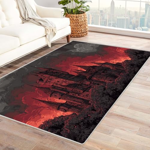 CUDAOO Bedruckter Innen-/Außenteppich Dunkles Schloss Tepich Moderne Wohnzimmer Vintage Schlafzimmer(schwarz)-150x210cm von CUDAOO
