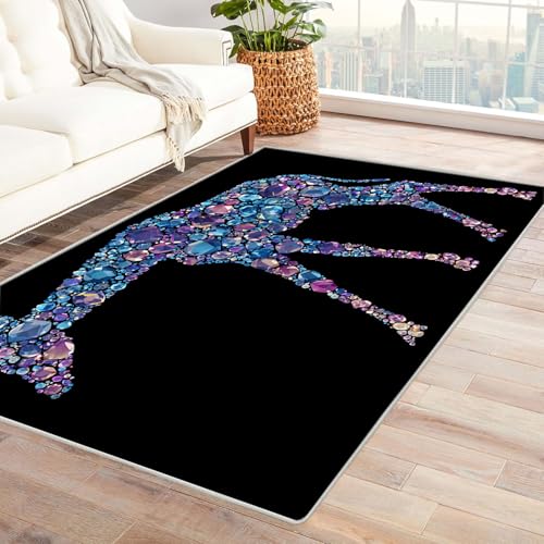 CUDAOO Bedruckter Innen-/Außenteppich Edelsteintiere Teppich Wohnzimmer Schlafzimmer(Blau.)-150x180cm von CUDAOO