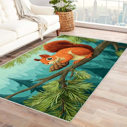 CUDAOO Bedruckter Innen-/Außenteppich Eichhörnchen-Kiefer Für Wohnzimmer, Sofa, Tisch, Flur, Fußmatte,Schlafzimmer(Orange)-240x300cm von CUDAOO
