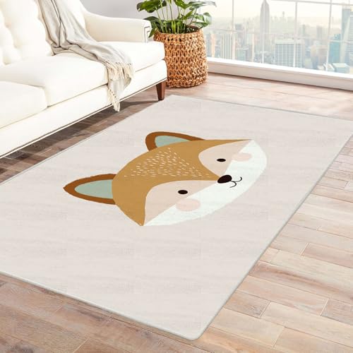 CUDAOO Bedruckter Innen-/Außenteppich Einfache Fuchsköpfe Für Wohnzimmer, Sofa, Tisch, Flur, Fußmatte,Schlafzimmer(Braun)-150x240cm von CUDAOO