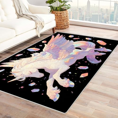 CUDAOO Bedruckter Innen-/Außenteppich Einhorn Für Wohnzimmer, Sofa, Tisch, Flur, Fußmatte,Schlafzimmer(Mehrfarbige)-240x300cm von CUDAOO
