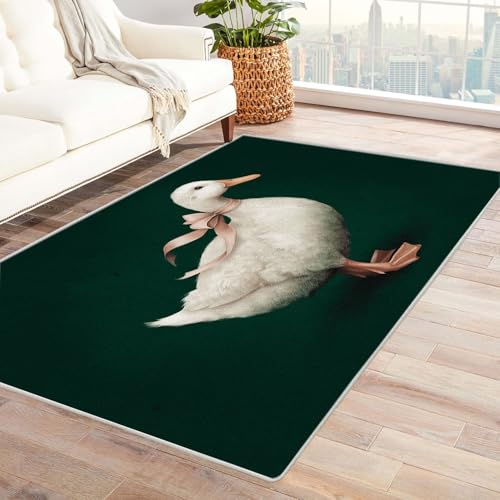 CUDAOO Bedruckter Innen-/Außenteppich Ente mit Schleife Für Wohnzimmer, Sofa, Tisch, Flur, Fußmatte,Schlafzimmer(Grün)-120x180cm von CUDAOO