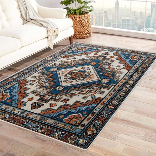 CUDAOO Bedruckter Innen-/Außenteppich Ethno-Muster Tepich Moderne Wohnzimmer Vintage Schlafzimmer(Blau)-240x300cm von CUDAOO