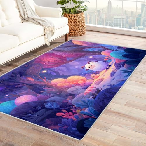CUDAOO Bedruckter Innen-/Außenteppich Fantasy Wald Schafe Tepich Moderne Wohnzimmer Vintage Schlafzimmer(Violett)-240x300cm von CUDAOO