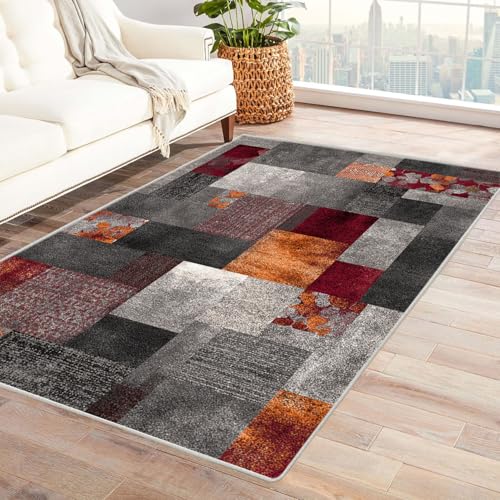 CUDAOO Bedruckter Innen-/Außenteppich Farbblock Teppich Wohnzimmer Schlafzimmer(Grau)-120x150cm von CUDAOO