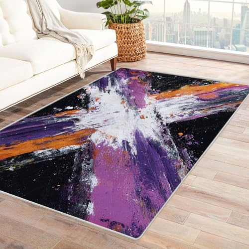 CUDAOO Bedruckter Innen-/Außenteppich Farbe Gabel Malerei Tepich Moderne Wohnzimmer Vintage Schlafzimmer(Mehrfarbige)-90x150cm von CUDAOO