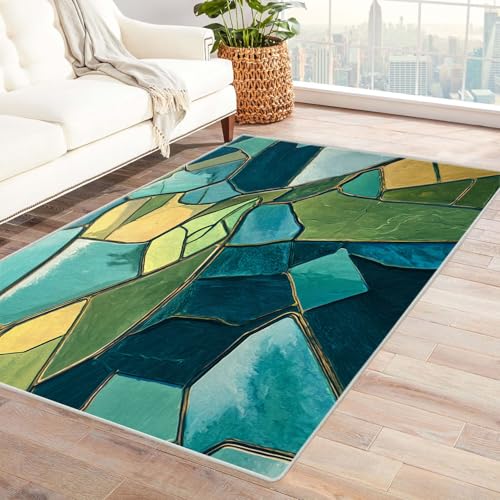 CUDAOO Bedruckter Innen-/Außenteppich Farbfelder Tepich Moderne Wohnzimmer Vintage Schlafzimmer(Grün)-150x210cm von CUDAOO