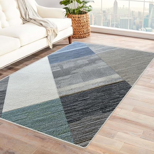 CUDAOO Bedruckter Innen-/Außenteppich Farbige Blöcke Teppich Wohnzimmer Schlafzimmer(Grau)-120x150cm von CUDAOO