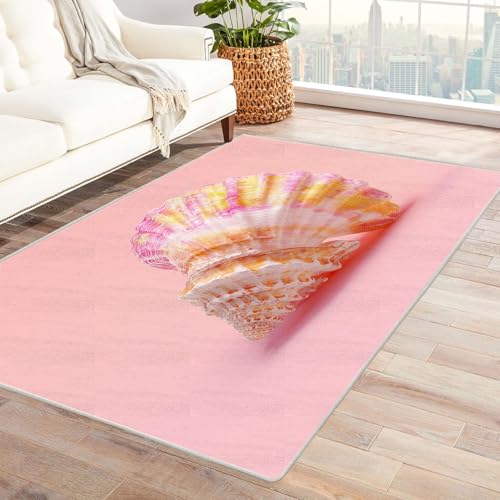 CUDAOO Bedruckter Innen-/Außenteppich Farbige Muscheln auf rosa Hintergrund Für Wohnzimmer, Sofa, Tisch, Flur, Fußmatte,Schlafzimmer(Rosa)-240x300cm von CUDAOO