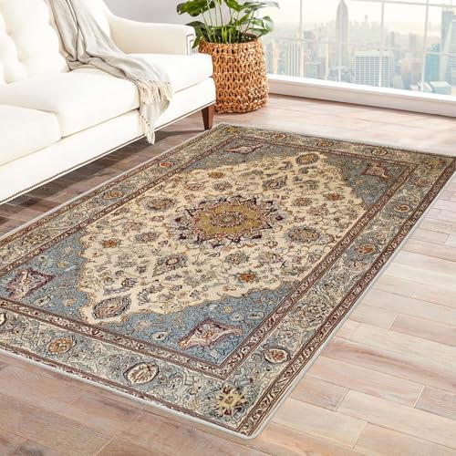 CUDAOO Bedruckter Innen-/Außenteppich Farbige Musteroberfläche Für Wohnzimmer, Sofa, Tisch, Flur, Fußmatte,Schlafzimmer(Beige)-120x150cm von CUDAOO