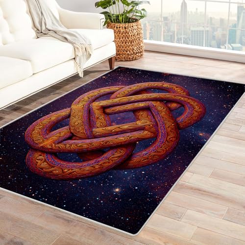 CUDAOO Bedruckter Innen-/Außenteppich Farbige Ringe am Sternenhimmel Tepich Moderne Wohnzimmer Vintage Schlafzimmer(Violett)-240x300cm von CUDAOO