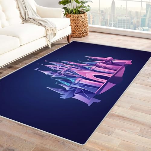 CUDAOO Bedruckter Innen-/Außenteppich Farbige Schlösser Tepich Moderne Wohnzimmer Vintage Schlafzimmer(Violett)-120x150cm von CUDAOO