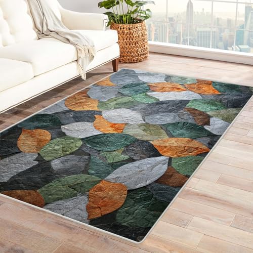 CUDAOO Bedruckter Innen-/Außenteppich Farbiges Blattmosaik Teppich Wohnzimmer Schlafzimmer(Grün)-210x270cm von CUDAOO