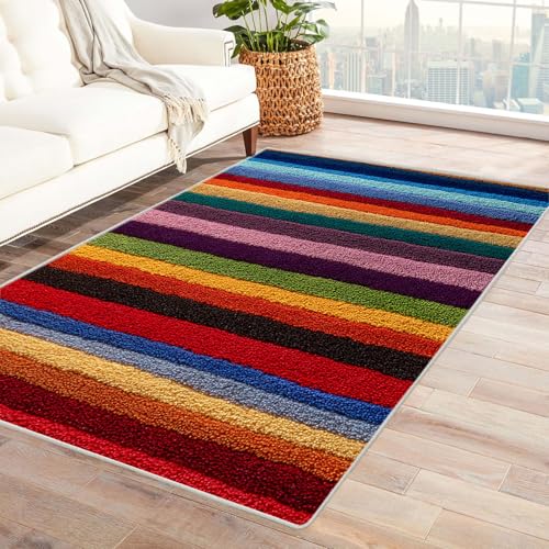 CUDAOO Bedruckter Innen-/Außenteppich Farbstreifen Tepich Moderne Wohnzimmer Vintage Schlafzimmer(Rot)-150x210cm von CUDAOO