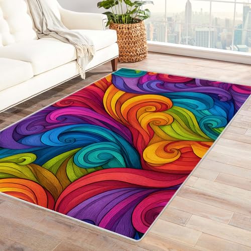 CUDAOO Bedruckter Innen-/Außenteppich Farbwirbel-Muster Für Wohnzimmer, Sofa, Tisch, Flur, Fußmatte,Schlafzimmer(Violett)-180x240cm von CUDAOO
