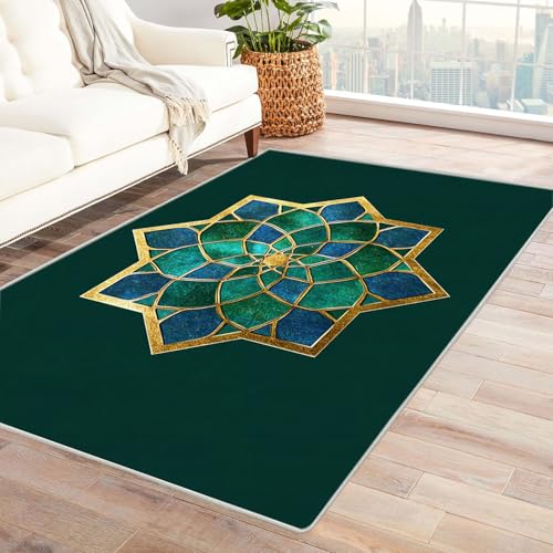 CUDAOO Bedruckter Innen-/Außenteppich Fenstergitter ausmalen Teppich Wohnzimmer Schlafzimmer(Goldene)-60x90cm von CUDAOO
