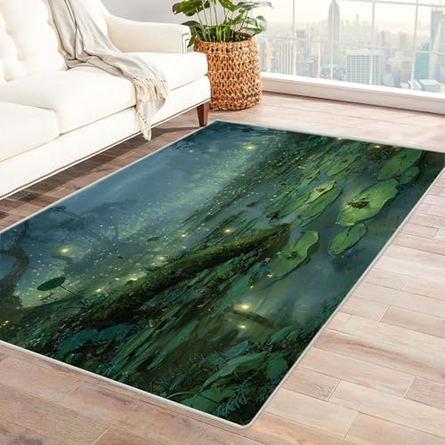 CUDAOO Bedruckter Innen-/Außenteppich Firefly Teich Teppich Wohnzimmer Schlafzimmer(Grün)-150x210cm von CUDAOO