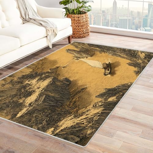 CUDAOO Bedruckter Innen-/Außenteppich Flussboote Schlucht Teppich Wohnzimmer Schlafzimmer(Braun)-90x120cm von CUDAOO