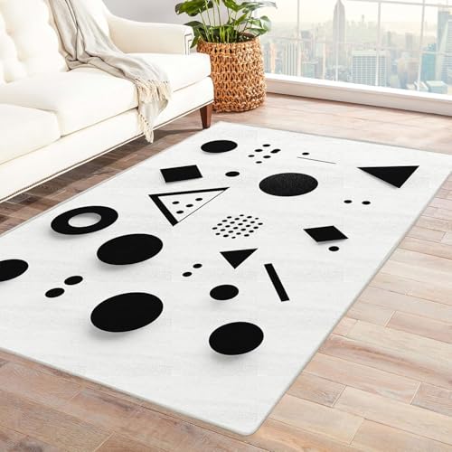 CUDAOO Bedruckter Innen-/Außenteppich Form-Block-Sets Tepich Moderne Wohnzimmer Vintage Schlafzimmer(Schwarz Weiß)-90x120cm von CUDAOO