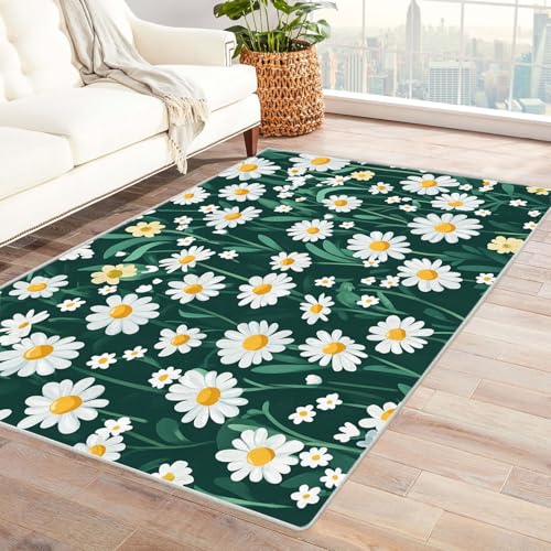 CUDAOO Bedruckter Innen-/Außenteppich Gänseblümchenfelder Teppich Wohnzimmer Schlafzimmer(Grün)-150x240cm von CUDAOO