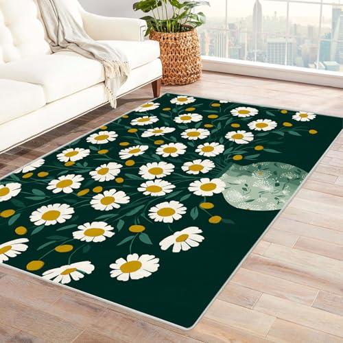 CUDAOO Bedruckter Innen-/Außenteppich Gänseblümchenflasche Tepich Moderne Wohnzimmer Vintage Schlafzimmer(Grün)-150x240cm von CUDAOO
