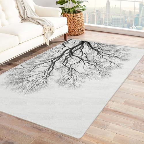 CUDAOO Bedruckter Innen-/Außenteppich Gefrorene Äste Teppich Wohnzimmer Schlafzimmer(Schwarz und Weiß)-120x180cm von CUDAOO