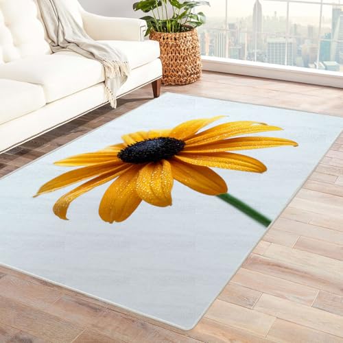 CUDAOO Bedruckter Innen-/Außenteppich Gelbe Daisies Für Wohnzimmer, Sofa, Tisch, Flur, Fußmatte,Schlafzimmer(Gelb)-150x240cm von CUDAOO