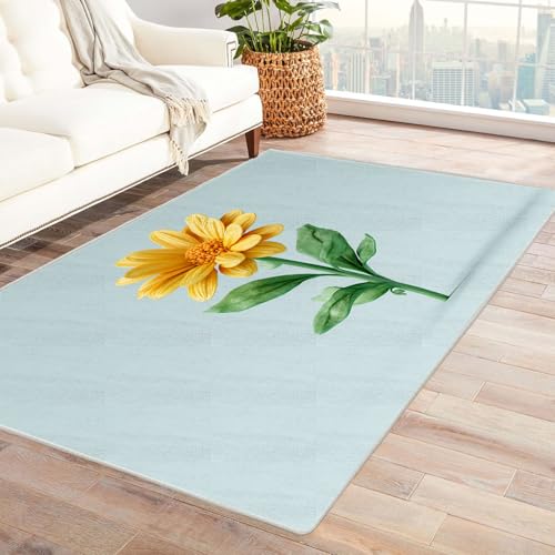 CUDAOO Bedruckter Innen-/Außenteppich Gelbe Daisies Teppich Wohnzimmer Schlafzimmer(Gelb)-90x150cm von CUDAOO
