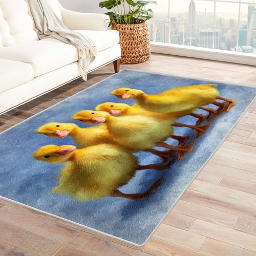 CUDAOO Bedruckter Innen-/Außenteppich Gelbe Entengruppe Für Wohnzimmer, Sofa, Tisch, Flur, Fußmatte,Schlafzimmer(Gelb)-120x180cm von CUDAOO