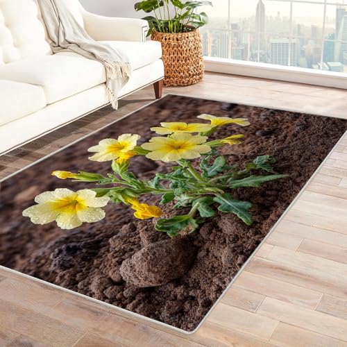 CUDAOO Bedruckter Innen-/Außenteppich Gelbe Frühjahrszeitung Teppich Wohnzimmer Schlafzimmer(Gelb)-90x150cm von CUDAOO