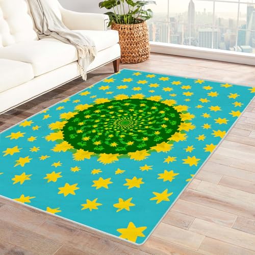 CUDAOO Bedruckter Innen-/Außenteppich Gelber Stern und grüne Spirale Tepich Moderne Wohnzimmer Vintage Schlafzimmer(Grün)-240x300cm von CUDAOO