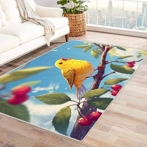 CUDAOO Bedruckter Innen-/Außenteppich Gelber Vogelgesang Tepich Moderne Wohnzimmer Vintage Schlafzimmer(Gelb)-150x180cm von CUDAOO