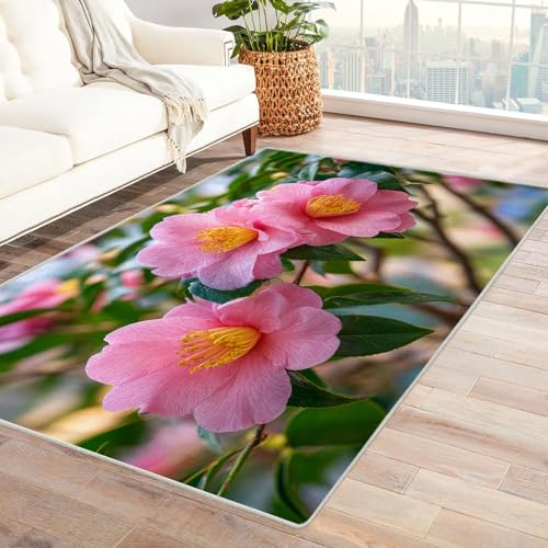 CUDAOO Bedruckter Innen-/Außenteppich Gelblicher Tee Teppich Wohnzimmer Schlafzimmer(Lichtrosa)-150x240cm von CUDAOO
