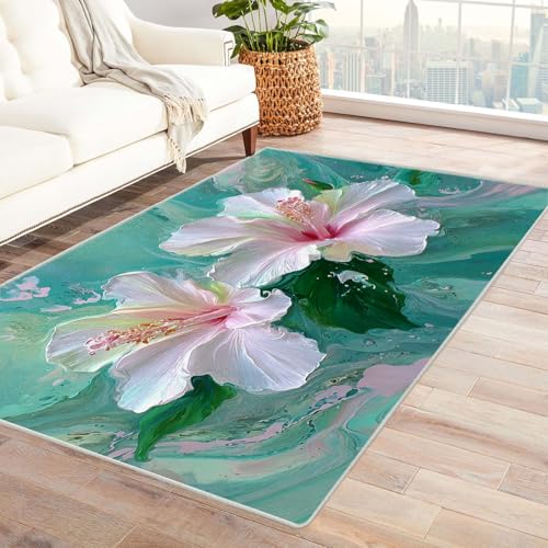 CUDAOO Bedruckter Innen-/Außenteppich Gemälde Teppich Wohnzimmer Schlafzimmer(Weiß)-120x150cm von CUDAOO