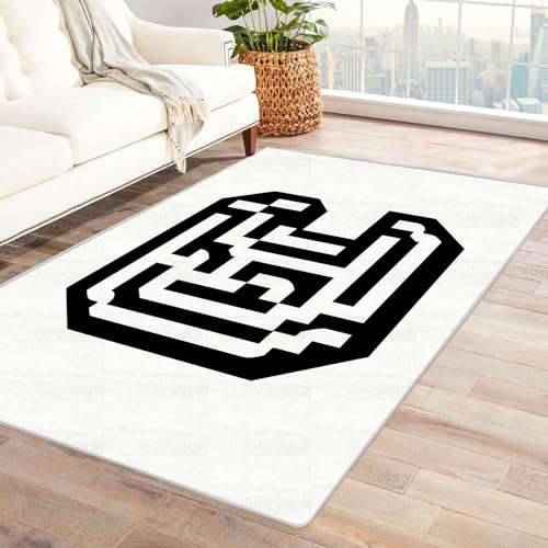 CUDAOO Bedruckter Innen-/Außenteppich Geometrische Figuren Tepich Moderne Wohnzimmer Vintage Schlafzimmer(Schwarz und weiß.)-60x90cm von CUDAOO