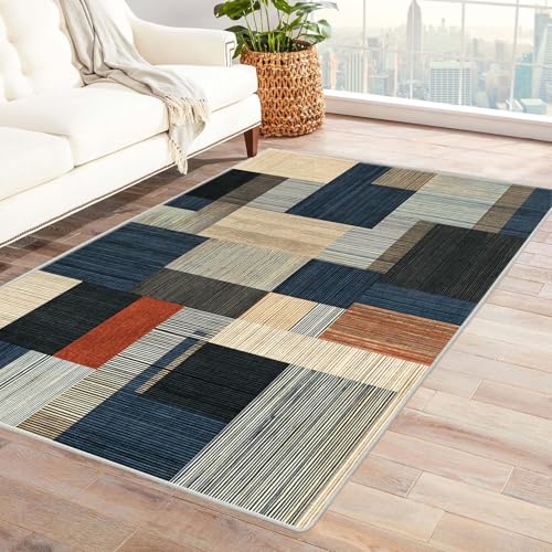 CUDAOO Bedruckter Innen-/Außenteppich Geometrisches Muster Für Wohnzimmer, Sofa, Tisch, Flur, Fußmatte,Schlafzimmer(Mehrfarbige)-150x180cm von CUDAOO