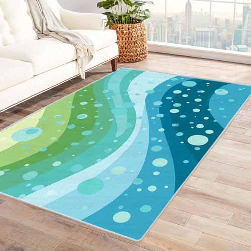 CUDAOO Bedruckter Innen-/Außenteppich Gepunktete Wellen Für Wohnzimmer, Sofa, Tisch, Flur, Fußmatte,Schlafzimmer(Grün.)-240x300cm von CUDAOO